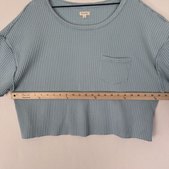 Pilcro Anthropologie‎ Top Womens Small Blue Gauzy Waffle Knit Crop Coastal Boho - Picture 9 of 10